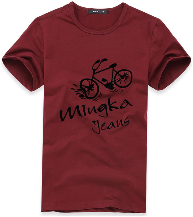 酒紅色圓領(lǐng)T恤