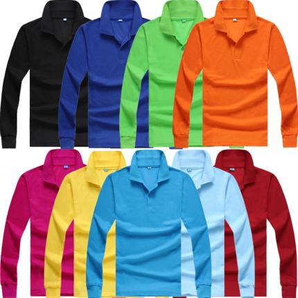 翻領(lǐng)長袖T恤衫，純色款式定制，經(jīng)典男女款式