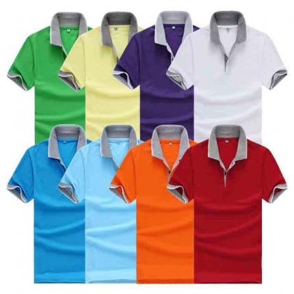 花灰色衣領(lǐng)袖口撞色，翻領(lǐng)短袖T恤衫，時尚款式定制，精梭純棉品質(zhì)