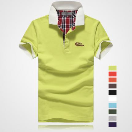 綠色男款短袖精梭棉T恤衫 雙領時尚款式定做