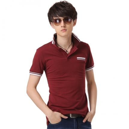 男士翻領(lǐng)短袖棉質(zhì)POLO衫 領(lǐng)袖撞色時尚款式