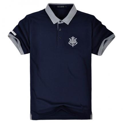 深寶藍(lán)色純棉時(shí)尚T恤衫加工制作 免費(fèi)設(shè)計(jì)